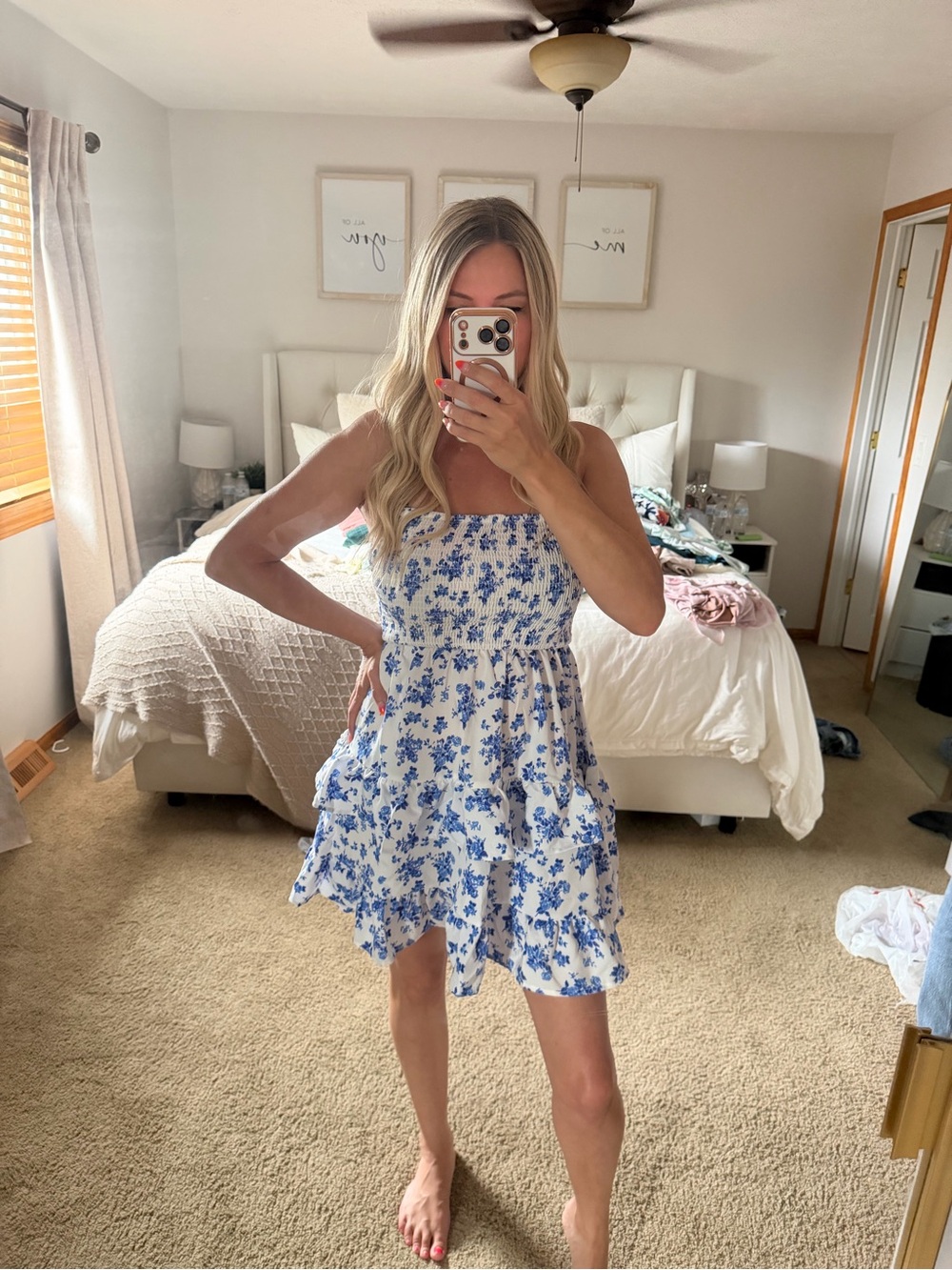Blue Floral Smocked Sundress